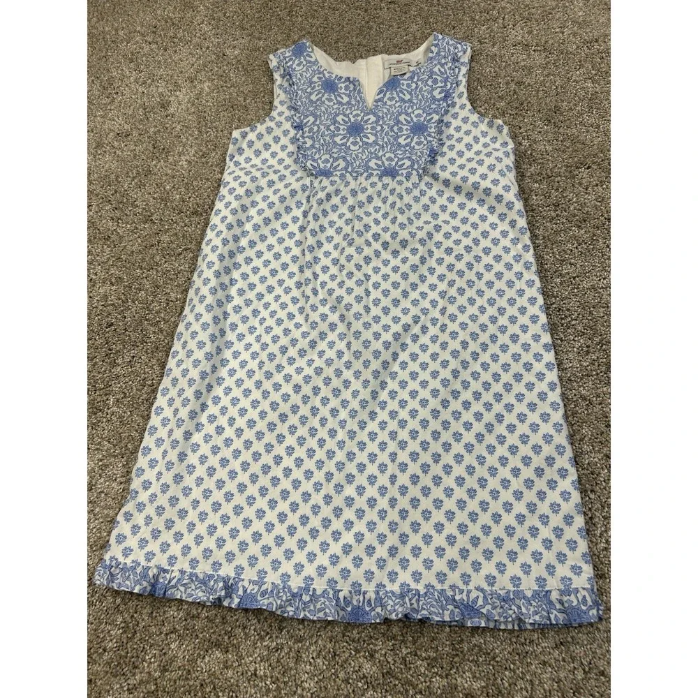 Vineyard Vines Blue Floral With Ruffles Dress,‎ Girls Size 10 #0439